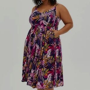 🌴 Navy and purple/pink tropical leaf dress
